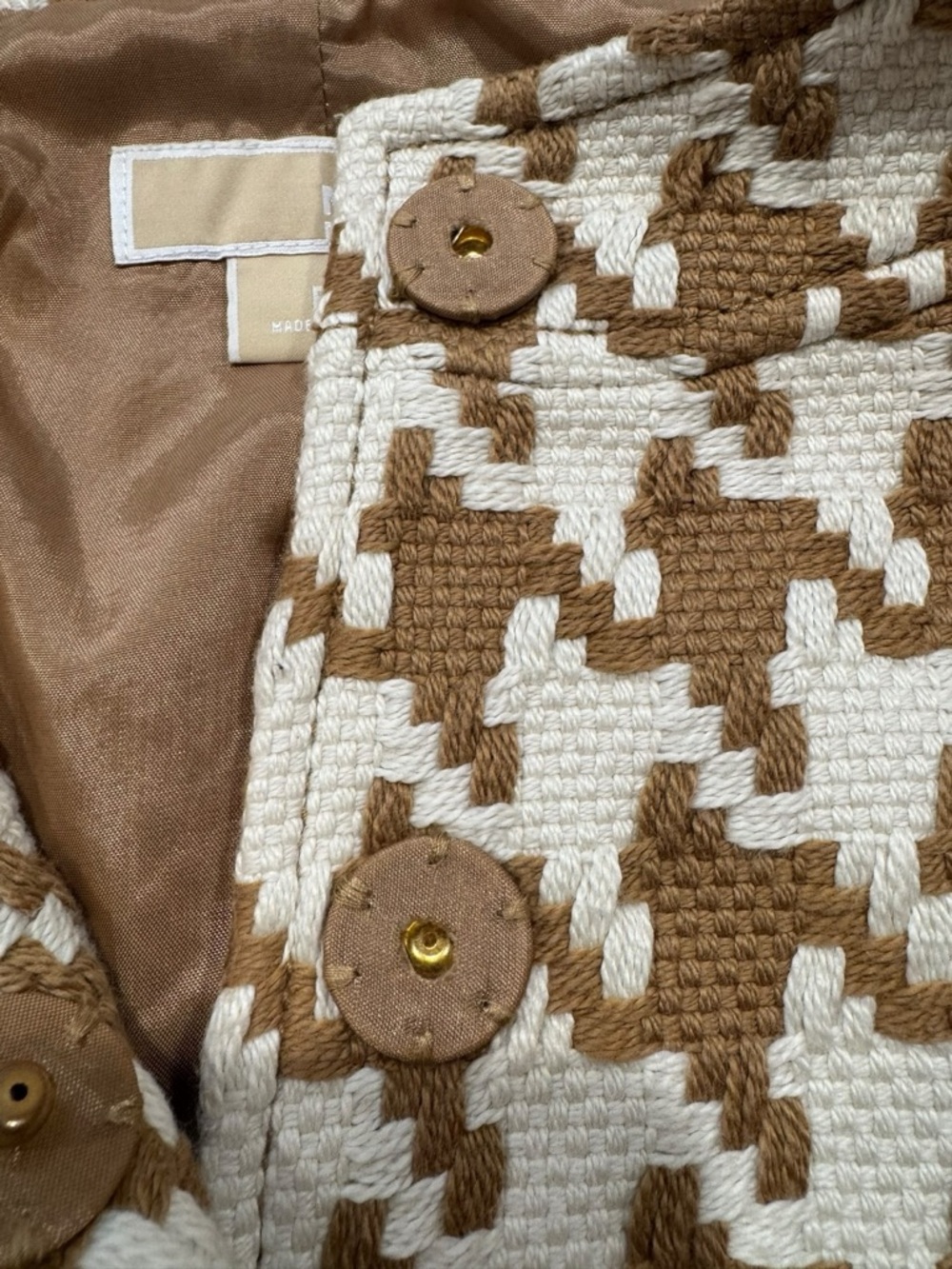 Michael Kors Brown & Cream Houndstooth Knit Blazer - Petite Small - Picture 3 of 5